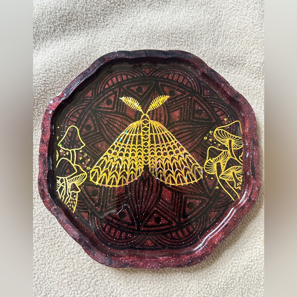Handmade Epoxy Moth & Mushroom Large Trinket Dish